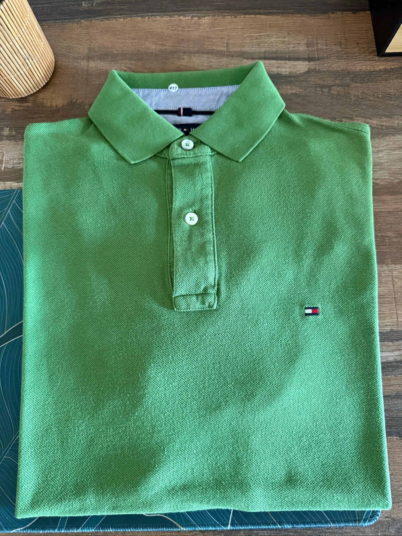 Men's Tommy Hilfiger S Classic Fit green polo – 100% cotton – photo 3